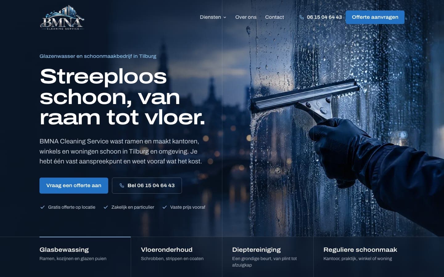 Het eerste scherm van het homepageconcept op desktop