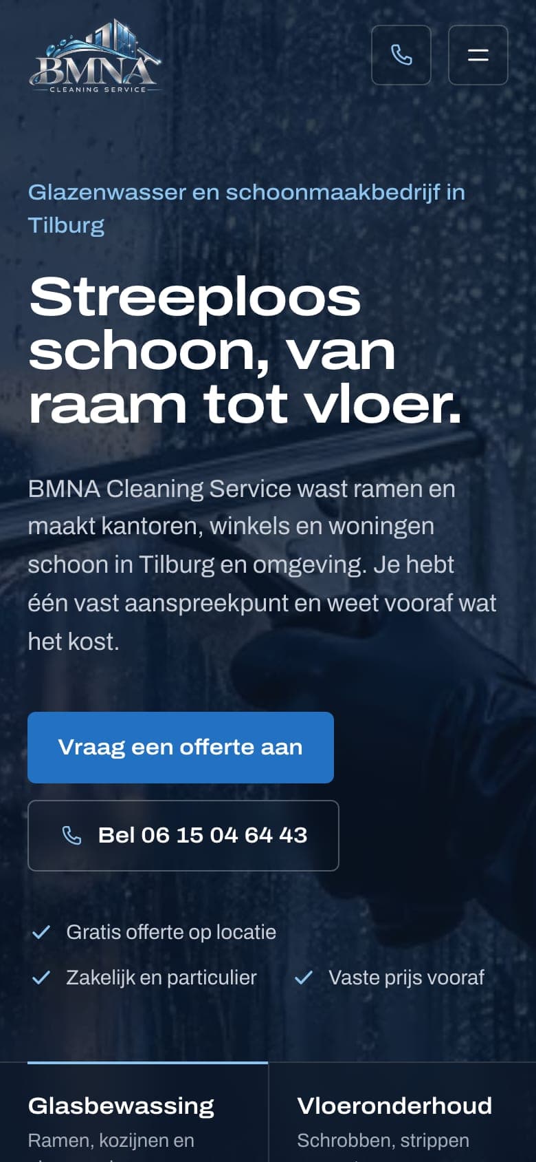 Het eerste scherm van het homepageconcept op een telefoon